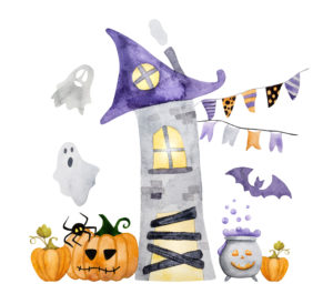 Halloween art watercolor illustration postcard