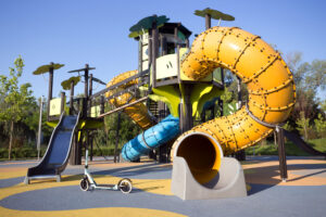 A large beautiful playground in the park